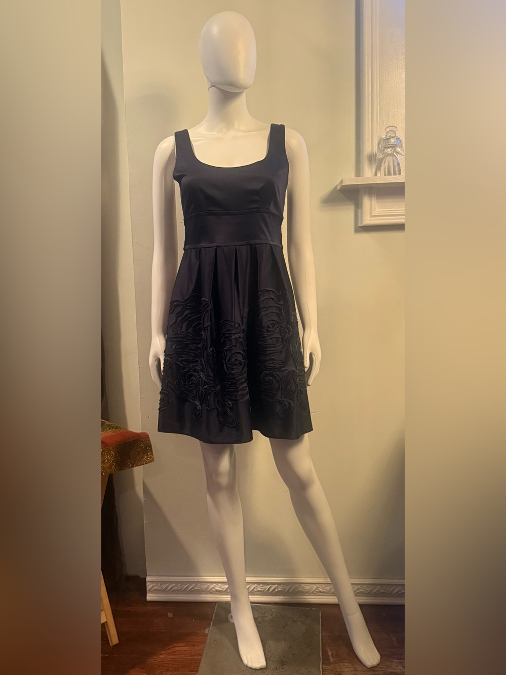 Teeze Me Navy Blue Sleeveless Scoop-Neck Mini Dress with Rose Appliqué